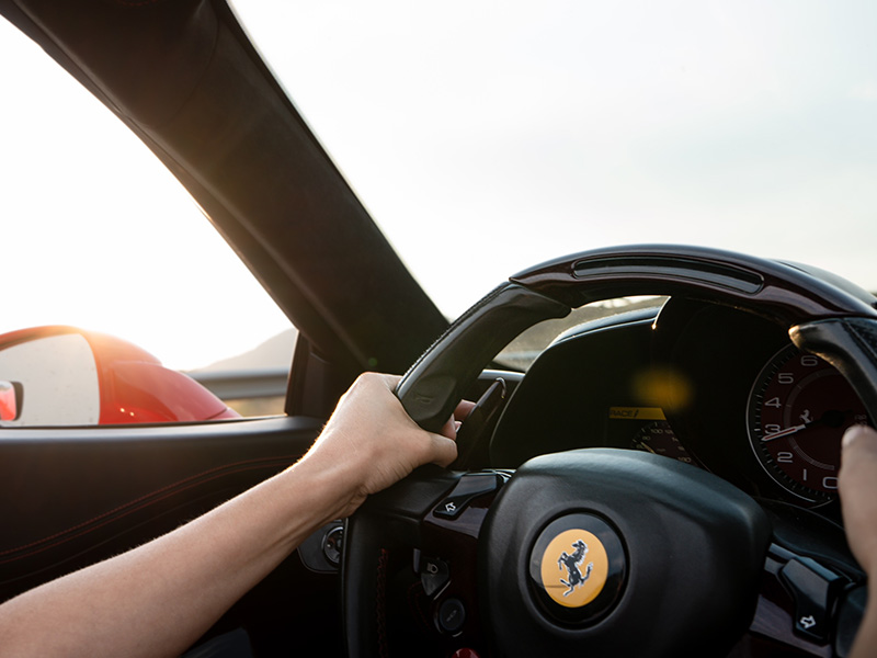 Ferrari 458 Spider inside view drivers seat